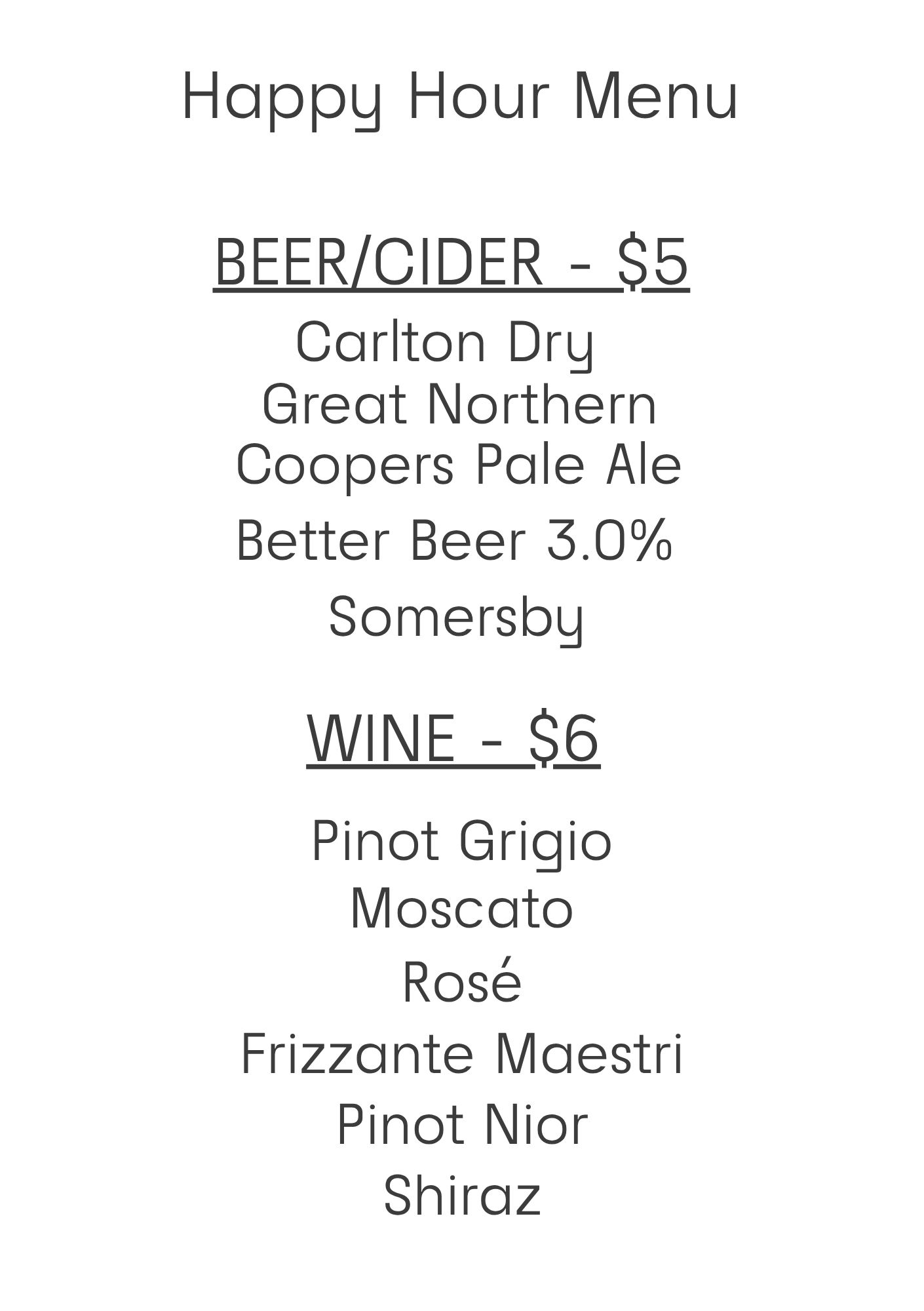 Happy Hour Menu